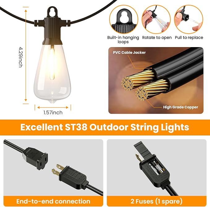 ZOTOYI Outdoor String Lights，50FT Patio Lights - Image 6