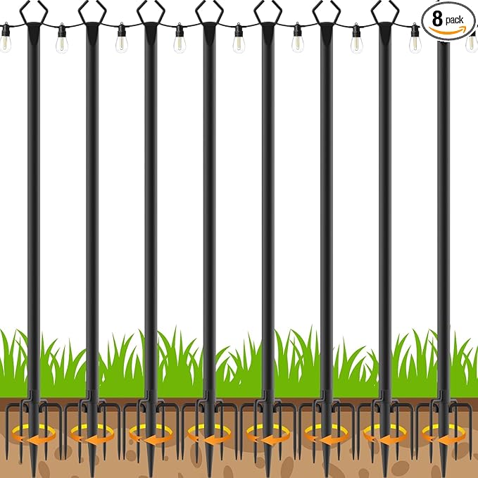 AILBTON 10Ft String Light Poles 8 Pack, Light Poles by AILBTON