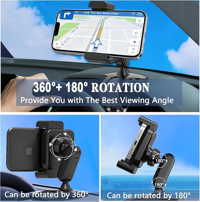 Universal 360 Dashboard Phone Holder, Easily Adjustable No-harm Clip Design - Image 2