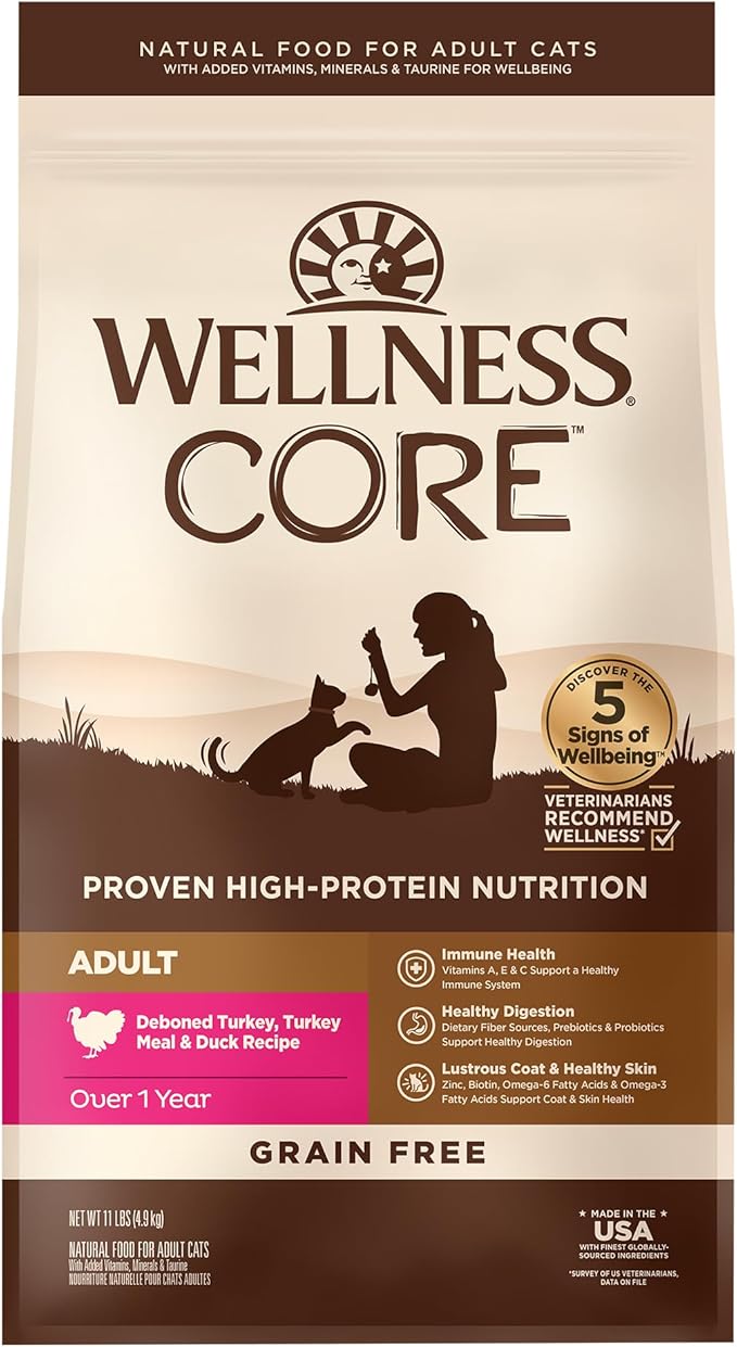 Wellness CORE Adult Dry Cat Food, Grain Free Kibble, Turkey and Duck Recipe by WellnessNaturalPetFood