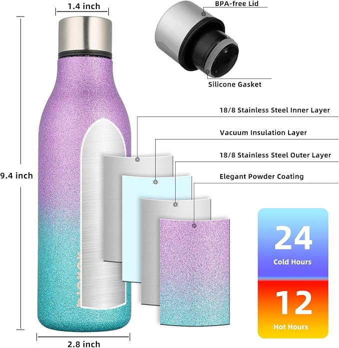 BJPKPK Insulated Water Bottles, 18 oz Stainless Steel Metal Water Bottle - Image 3