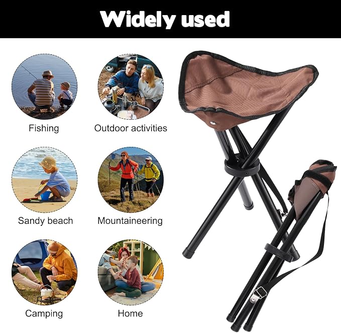 Travel Folding Camping Stool, 14.6 inches Lightweight Outdoor Tripod Chair and - Image 5