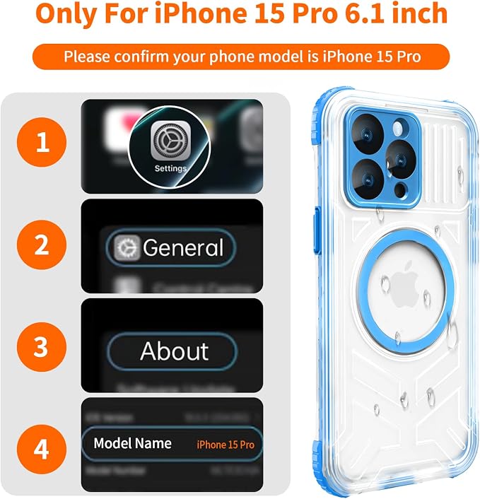 for iPhone 15 Pro Waterproof Case, IP68 Underwater Case Built-in Screen - Image 2
