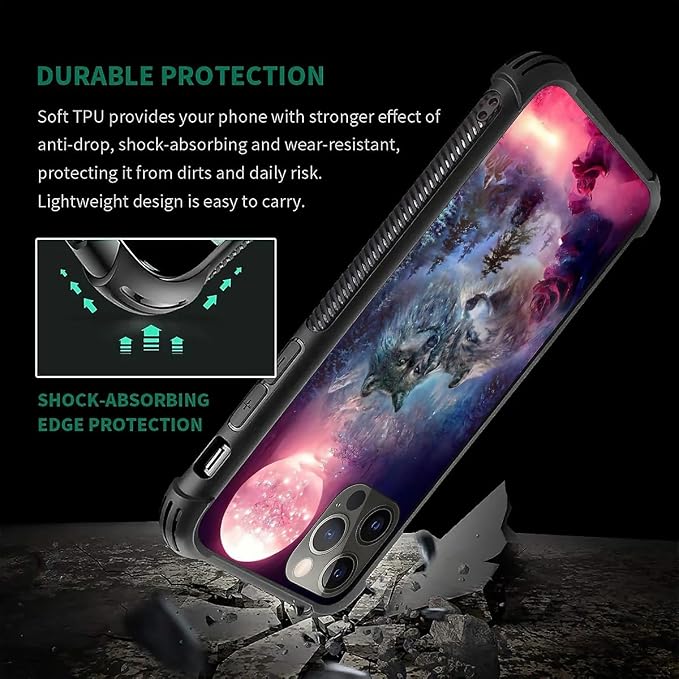 for iPhone 11 Pro Case, Star Two Wolfs Howling Pattern Graphic Design Girl Boy - Image 7