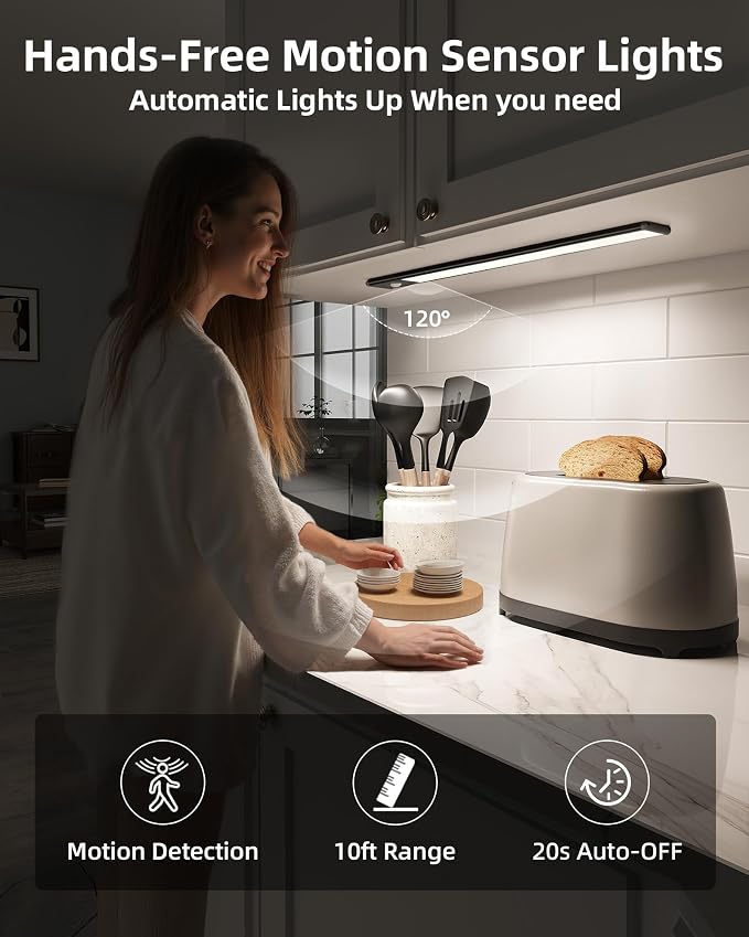 EZVALO 14.5 inch Under Cabinet Lighting, 3200mAh Rechargeable Motion Sensor - Image 2