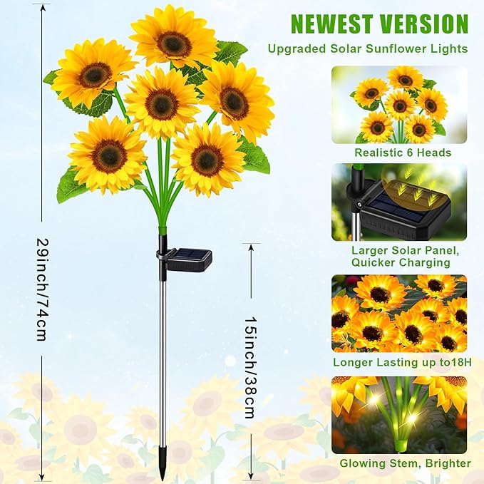 ostritec Sunflower Solar Lights Outdoor Decor, 4 Pack Solar Garden Decor 24 - Image 5