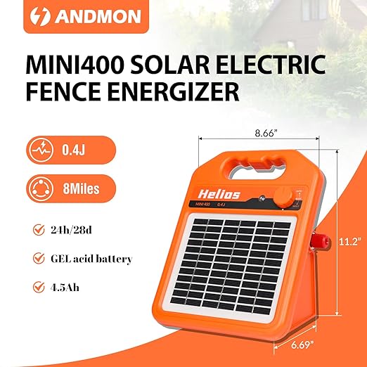 ANDMON MINI400 30 Miles Solar Electric Fence Charger, 0.4 Joule Solar Electric - Image 5