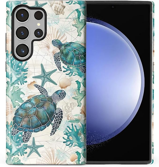for Samsung Galaxy S23 Ultra Case, HL2 Ocean Sea Turtle Nautical Map Hybrid 2 by Unknown