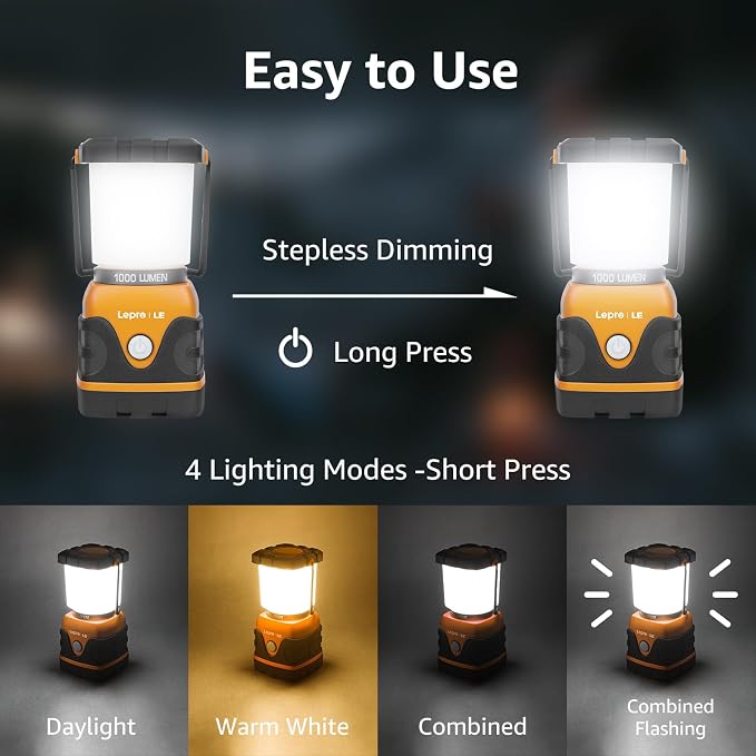 Lepro 1000LM Battery Powered LED Camping Lantern, Camping Essentials, - Image 3