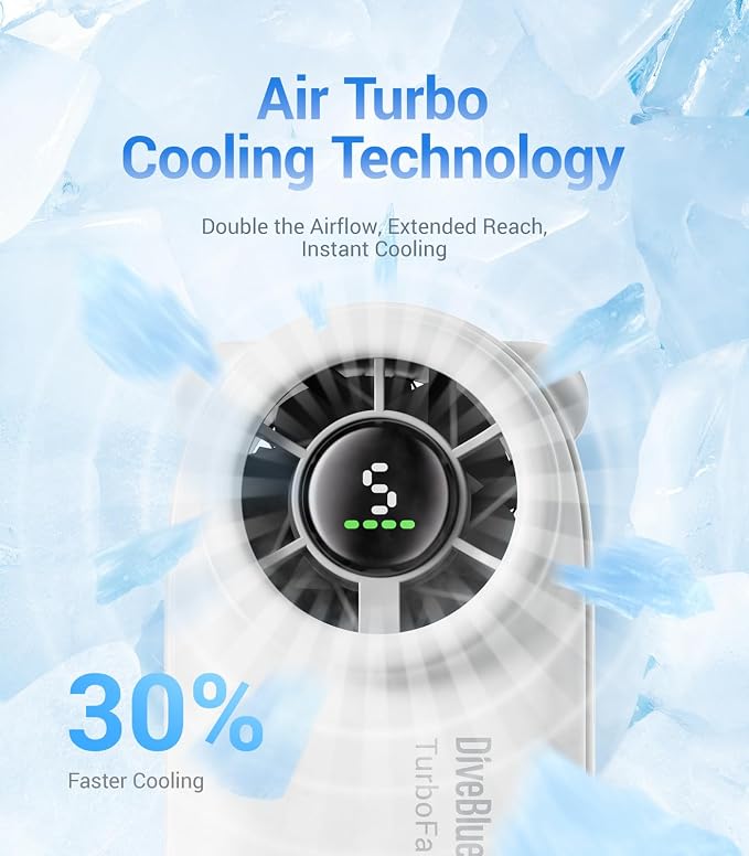 Diveblues Handheld Portable Turbo Fan, 4000mAh USB Rechargeable Pocket Fan - Image 3