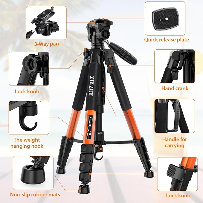 75inch Camera Tripod for ipad iPhone, Heavy Duty Aluminum Tripod - Image 5