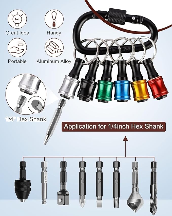 Push to Unlock, Katerk 6pcs 1/4 inch Hex Shank Aluminum Alloy Screwdriver Bit - Image 2