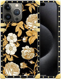Compatible with iPhone 16 Pro Case, Blooming Rose Golden Flower Luxury Golden by Unknown
