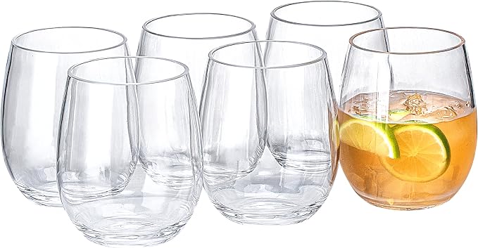 18oz Clear Stemless Wines Cups, Shatter-Proof Acrylic Glasses Drinkware by MIYOPESI