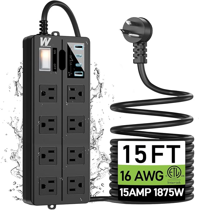 15FT Outdoor Waterproof Power Strip Surge Protector by Unknown