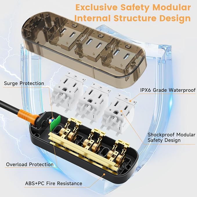 Outdoor Power Strip Weatherproof 10 FT Extension Cord Waterproof Surge - Image 5