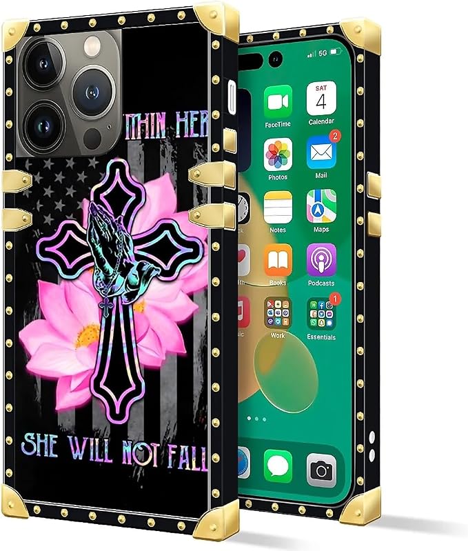 Compatible with iPhone 14 Pro Max Case, Praying Cross Hands Luxury Golden - Image 2