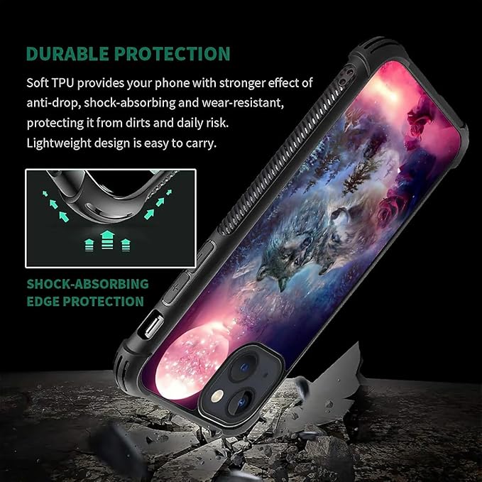 for iPhone 13 Case, Star Two Wolfs Howling Pattern Graphic Design Girl Boy Soft - Image 7