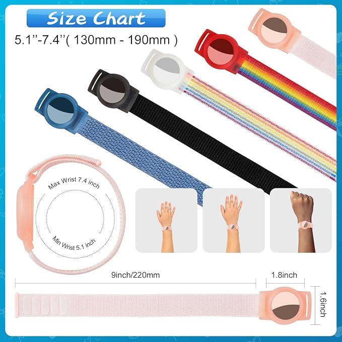 Waterproof Bracelet for Airtag Kids 2 Pack, Soft Nylon Hidden Air Tag Wristband - Image 6