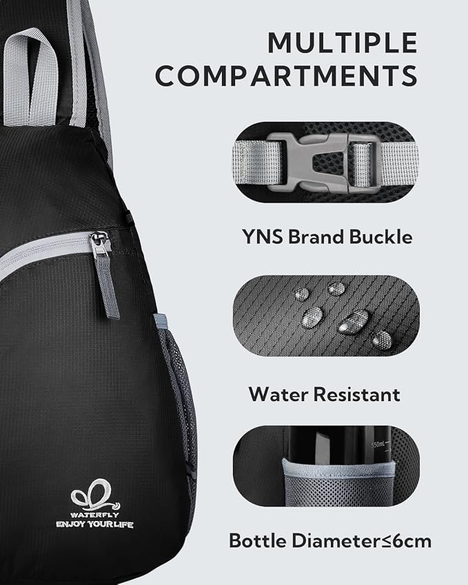 WATERFLY Crossbody Sling Bag Small Water Resistant Backpack Lightweight - Image 2