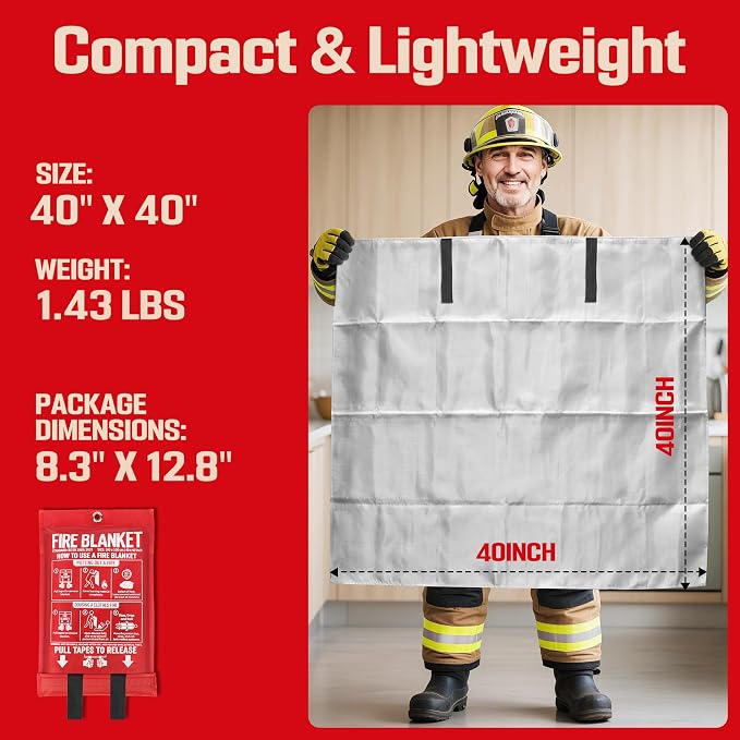 Emergency Fire Blanket 2 Pack 40"x40", Fire Suppression Blanket - Image 6