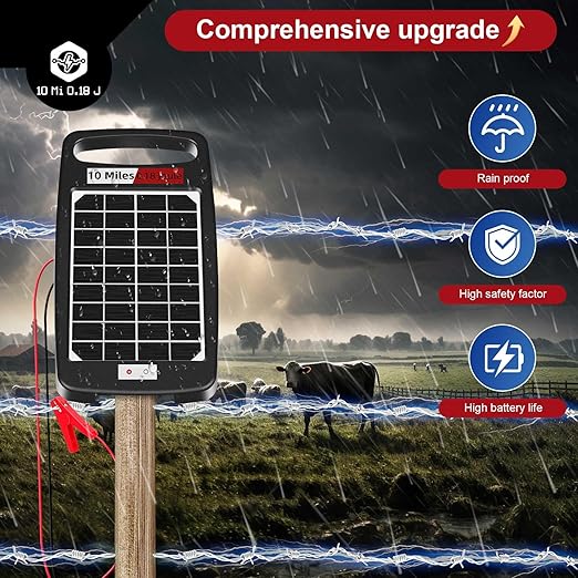 10 Miles Solar Powered Electric Fence Charger – 0.18J Output, 24/7 Day/Night - Image 3