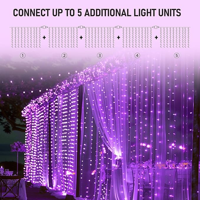 Dazzle Bright 300 LED Christmas Curtain String Lights, Halloween Fairy Lights - Image 4