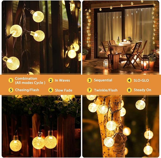 Outdoor Solar String Lights, 46FT 66LED 8Modes Crystal Solar Powered Christmas - Image 4