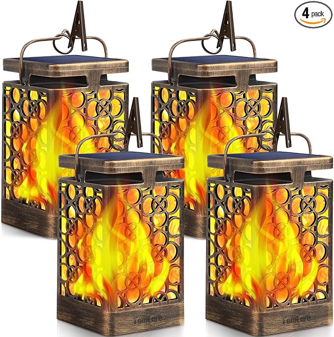 TomCare Solar Lights Upgraded Solar Lantern Flickering Flame Outdoor Hanging by TomCare