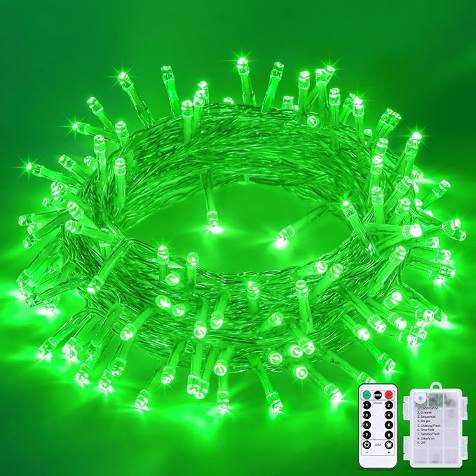 JMEXSUSS 33ft 100 LED Green Battery Operated Lights by JMEXSUSS