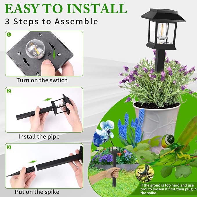 Greluna Solar Lights Outdoor, 6 Pack Waterproof Auto On/Off Solar Pathway Lights - Image 5