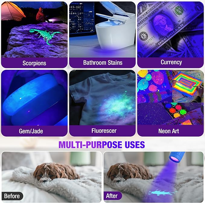 EverBrite UV Blacklight Flashlights 3-Pack Set, 9 LEDs 395nm Mini Black Light - Image 7