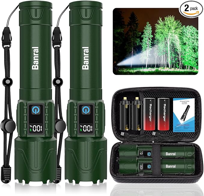 Rechargeable Tactical Flashlights 2000 High Lumens - 5000mAh Super Bright LED by Banral