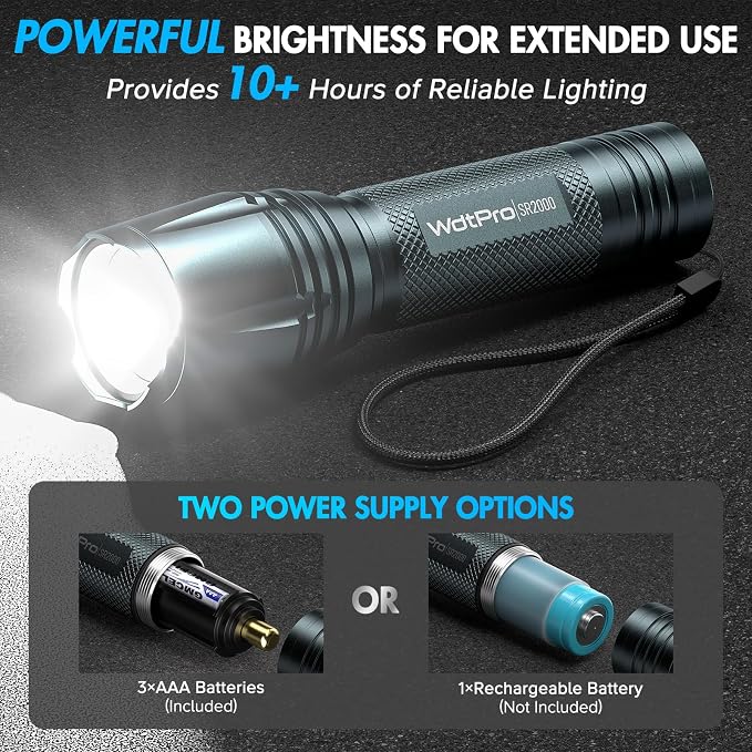 WdtPro LED Flashlight High Lumens SR2000 Pro, 2 Pack Brighter Tactical - Image 4