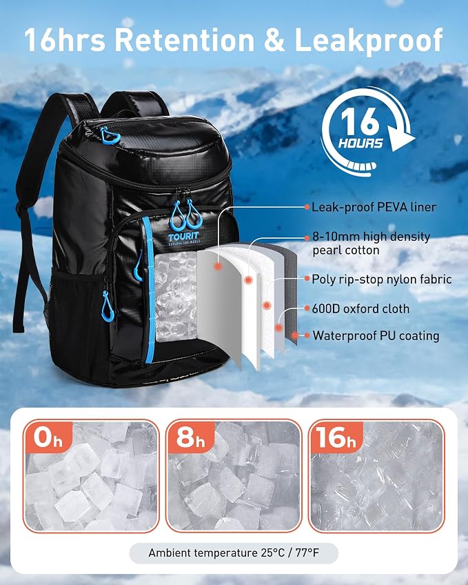 TOURIT Cooler Backpack Lightweight Insulated Backpack Cooler Leak-Proof - Image 3