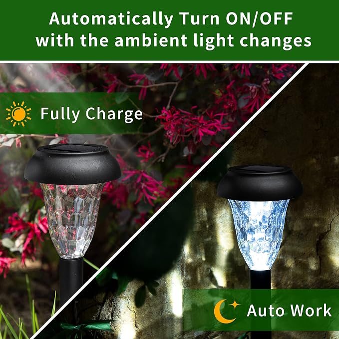 GIGALUMI 12 Pack Solar Lights Outdoor Waterproof, Cool White Pathway Lights - Image 4