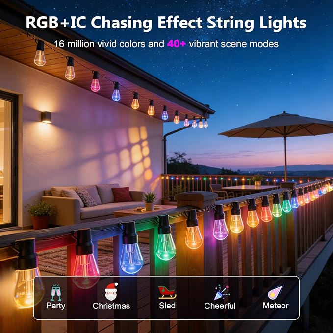 Beizelte Outdoor String Lights, 200FT RGB+IC Outside Light Dimmable - Image 3