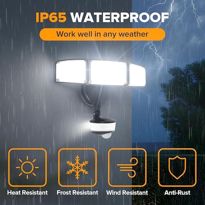 LUTEC 74W 8000 Lumen Motion Sensor Outdoor Lights, 5000K Daylight, IP65 - Image 6