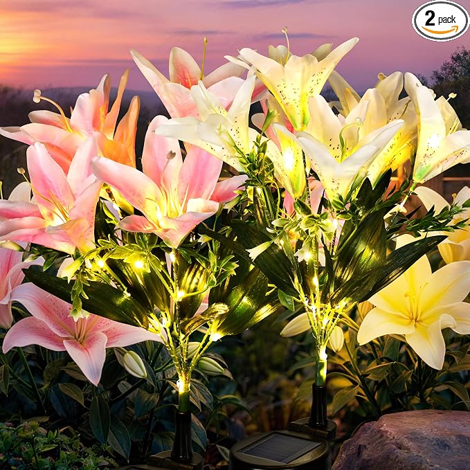 GIGALUMI Solar Garden Lights, 2 Pack LED Lily Garden Decor Carefree Solar by GIGALUMI