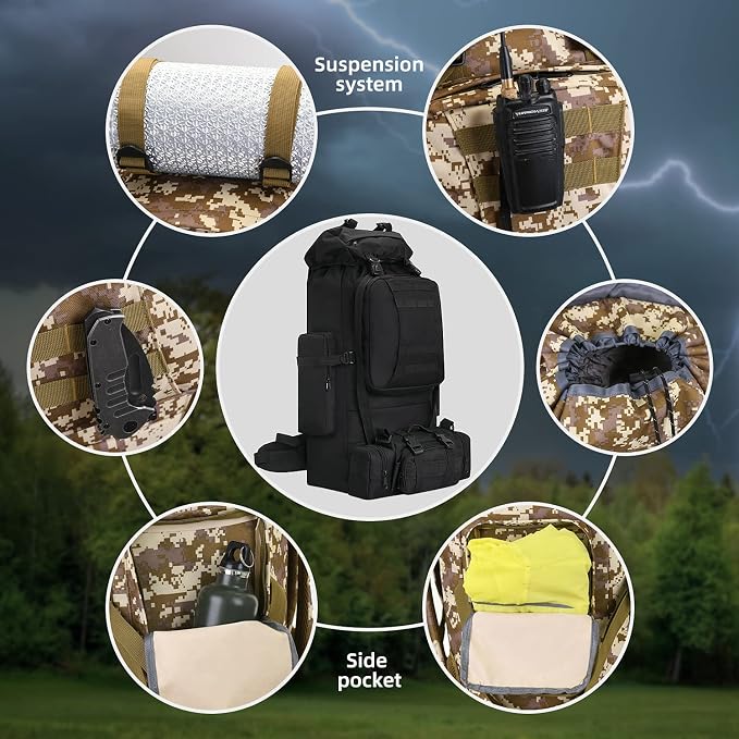 100L Camping Hiking Backpack, Molle military Tactical rucksack backpack - Image 4