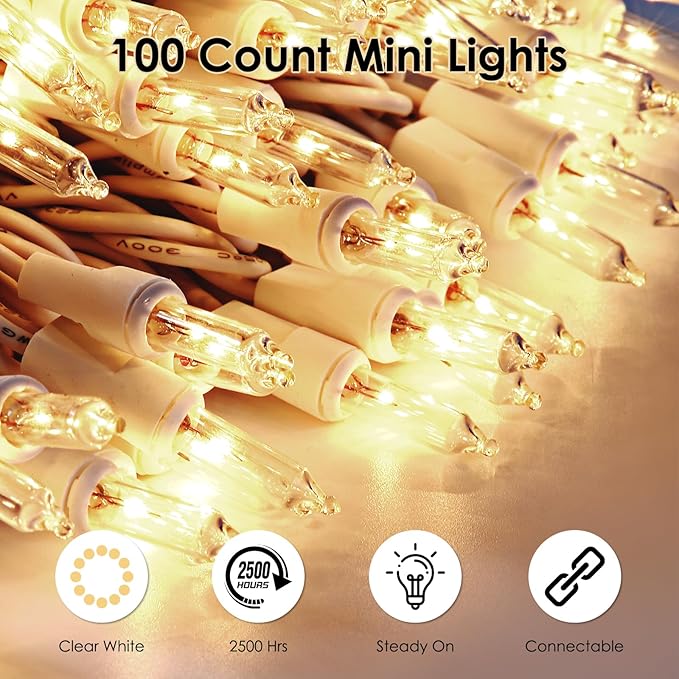 Meteds Christmas Lights 100 Count Clear White Wire UL Certified Connectable - Image 2