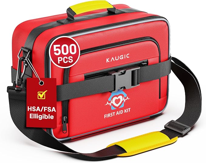 500 PCS First Aid Kit for Travel Camping Car Home Businesses, Well-Organized by KAUGIC
