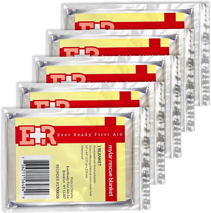 Ever Ready First Aid Mylar Rescue Blanket, Large Silver Thermal Sheet by EverReadyFirstAid