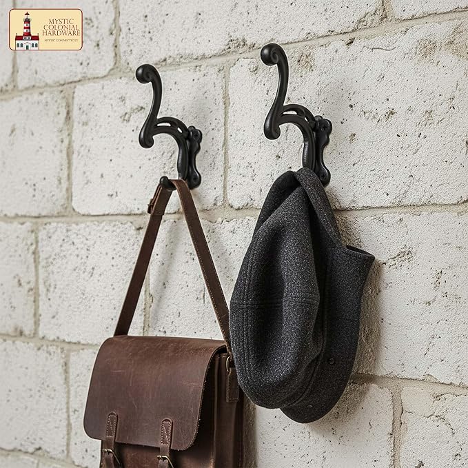 Mystic Colonial Rustic Cast Iron Wall Hooks, Heavy Duty Coat Hooks - Image 4