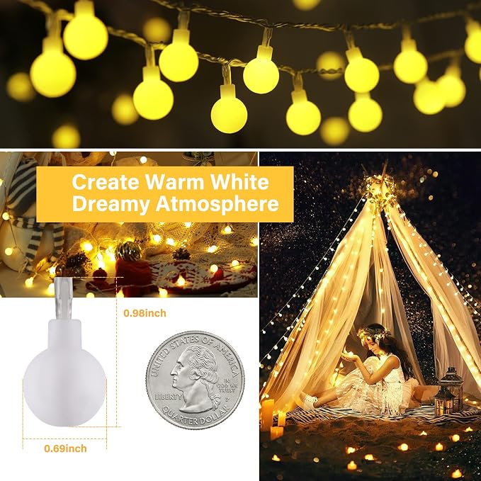 Minetom Mini Globe String Lights, 66 Ft. 200 LED Fairy String Lights Plug in - Image 5