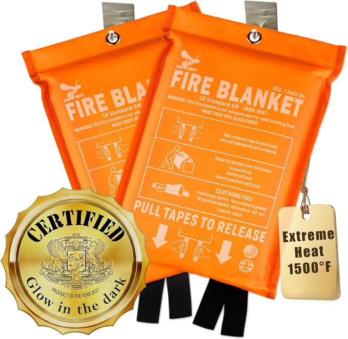 Fire Blanket -Certified 1500F Extra Thick, Glow In The Dark Fireproof Emergency by SupaAnt