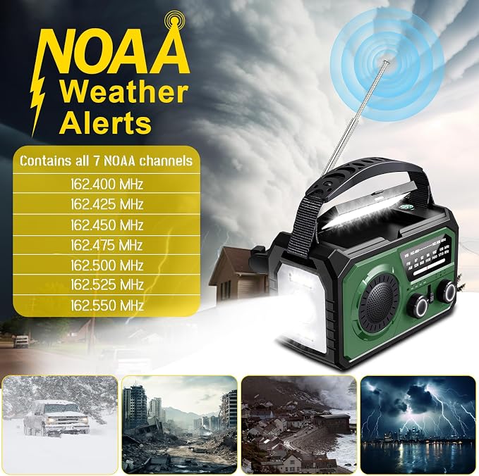 59200mWh Emergency Radio - 16000mAh Portable Solar Hand Crank NOAA/AM/FM - Image 4