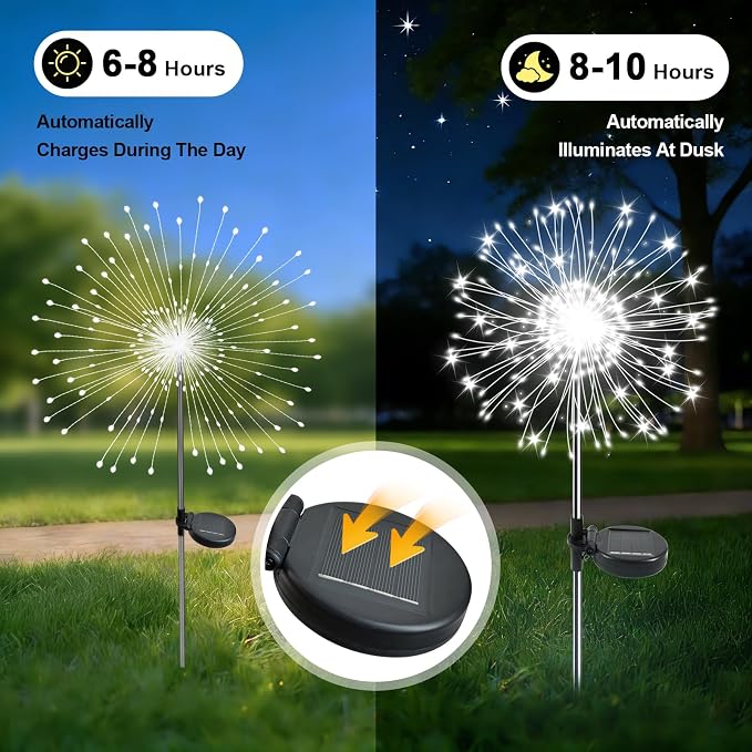 Solar Garden Lights Outdoor, 2 Pack 120 LED Twinkling Firework Lights Decorative - Image 2