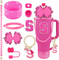 9PCS Hot Pink for Stanley Cup Accessories Set Bling Initials Bow Charms for by Unknown