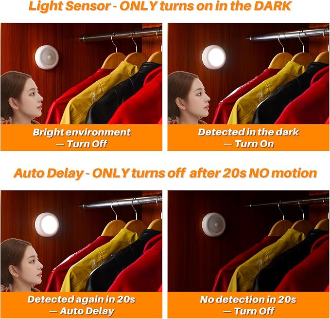 STAR-SPANGLED 3 Pack 3.1” Motion Sensor Lights Indoor AA Battery Operated - Image 4